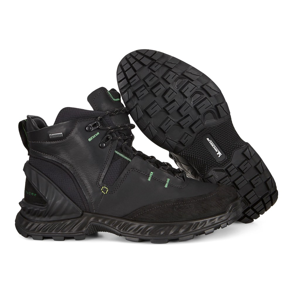 ECCO Mens Hiking Shoes Black - Exohike Mid Gtx - HXP-510684